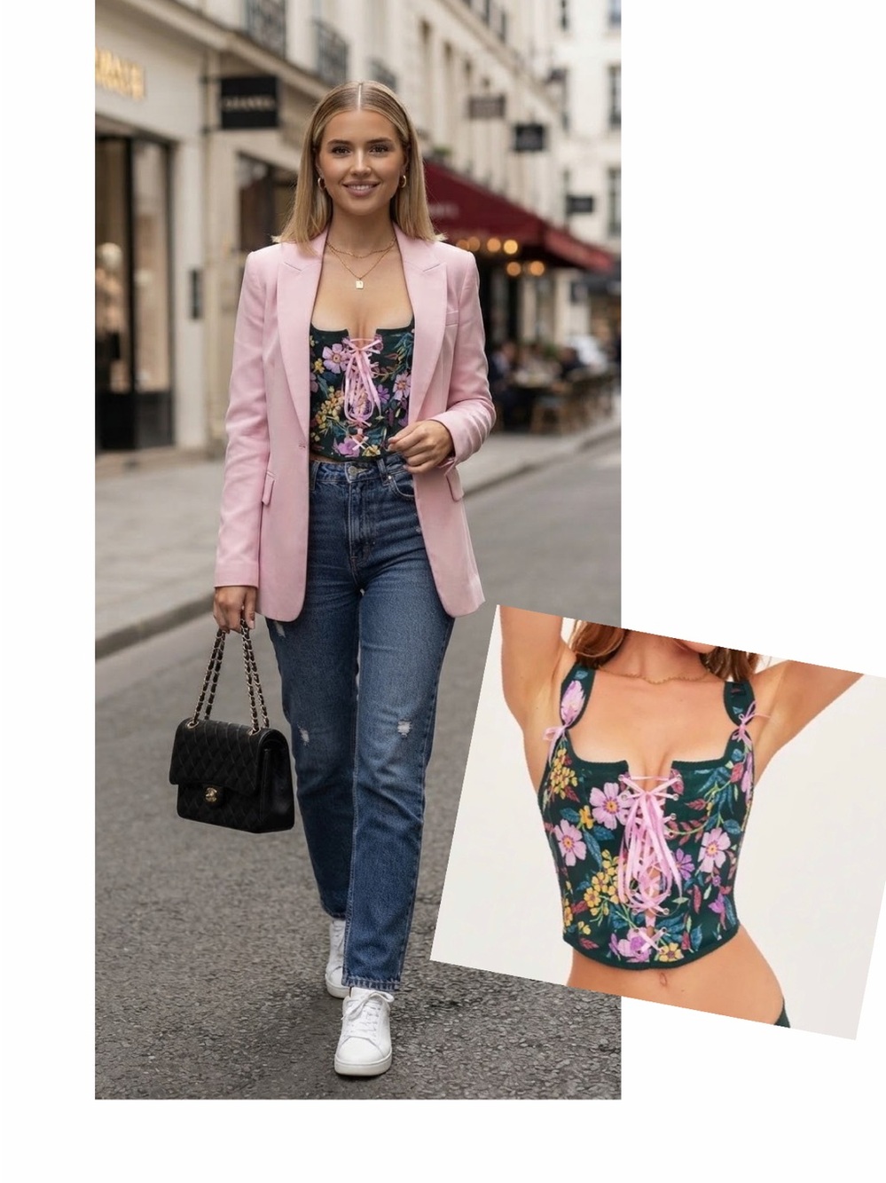 Adore Me Alex Corset Set Floral Dark Green Bustier Top (Sz S) 33”-35” Bust NWOT